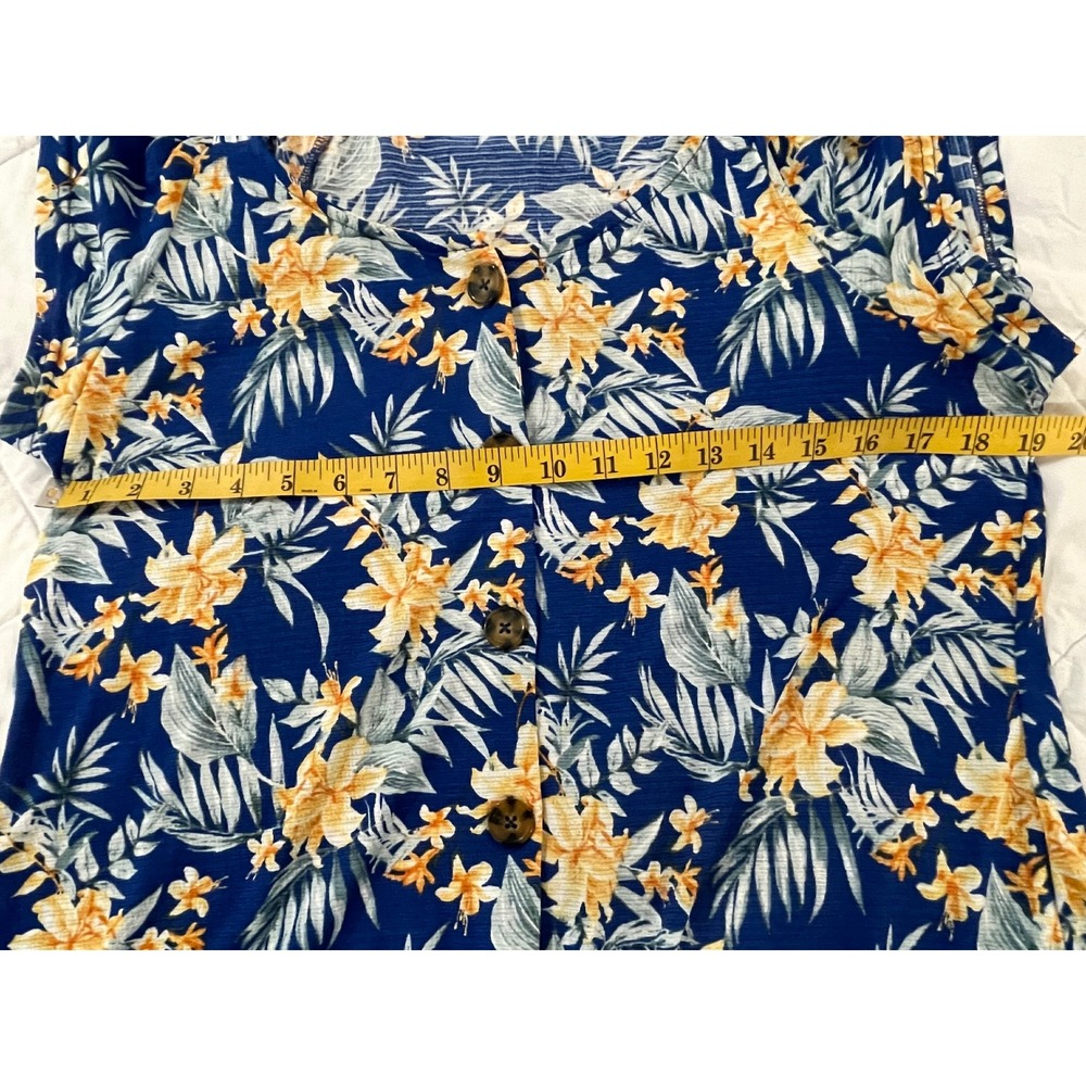 00119 - All in Love Women M Blue Floral Button Blouse Ruffle Sleeves Cottagecore - Picture 5 of 9